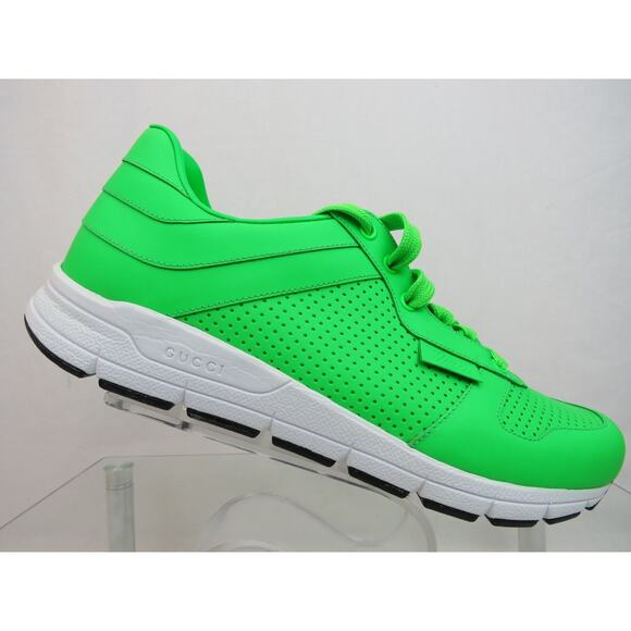 NIB GUCCI NEON GREEN LEATHER 369088 IPANEMA LOGO RUNNING SNEAKERS 10.5 US 11.5 main image 9